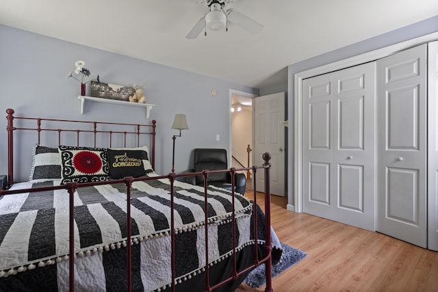 27 Russell Ln, Damariscotta, ME 04543 - bedroom featuring light wood-style flooring, a closet, and a ceiling fan