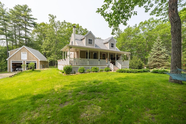 76 Punkintown Rd, Eliot, ME 03903 - view of front of property featuring a garage, a porch, an outdoor structure, a chimney, and a front yard