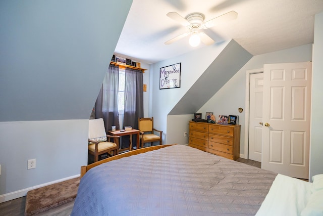76 Punkintown Rd, Eliot, ME 03903 - bedroom with lofted ceiling, wood finished floors, and ceiling fan