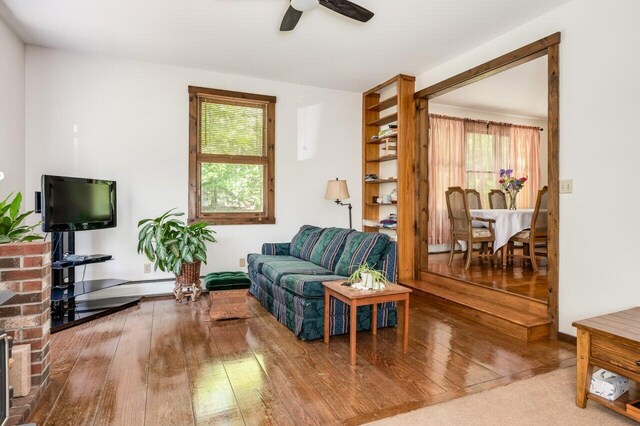 44 Pine Meadow Ct, North Berwick, ME 03906 - living room featuring plenty of natural light, hardwood / wood-style flooring, and a ceiling fan
