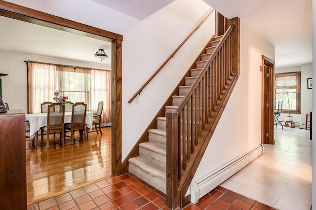 44 Pine Meadow Ct, North Berwick, ME 03906 - staircase with a baseboard radiator and wood finished floors