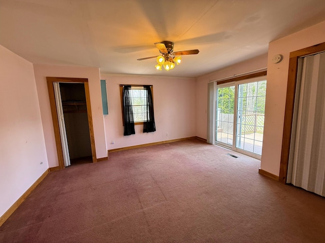 65 Pine Ridge Rd, Cushing, ME 04563 - unfurnished bedroom with access to exterior, carpet, baseboards, and ceiling fan