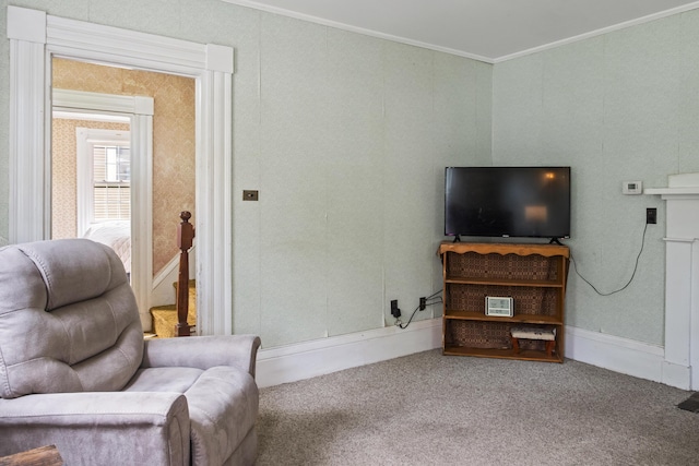 785 W Main St, Waldoboro, ME 04572 - living area featuring crown molding and carpet flooring