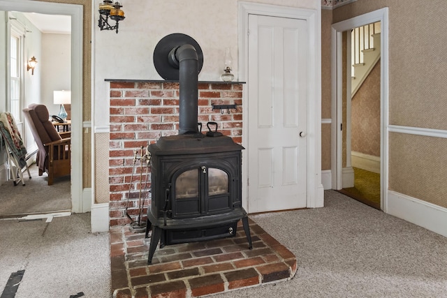 785 W Main St, Waldoboro, ME 04572 - detailed view of a wood stove and carpet floors