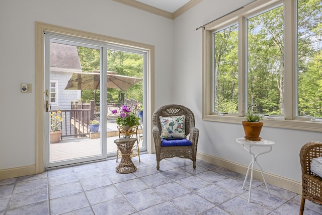 36 Acorn Ln, South Portland, ME 04106 - sitting room featuring healthy amount of natural light, crown molding, and stone tile floors