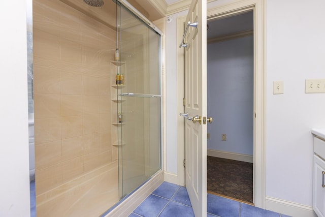 36 Acorn Ln, South Portland, ME 04106 - full bathroom with a shower stall, tile patterned flooring, and vanity