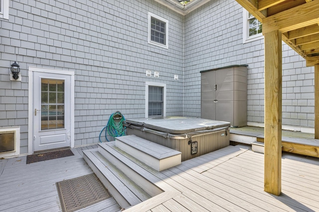 36 Acorn Ln, South Portland, ME 04106 - wooden deck featuring a covered hot tub