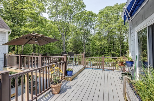 36 Acorn Ln, South Portland, ME 04106 - wooden deck featuring view of wooded area