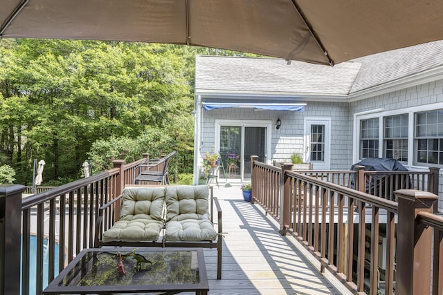 36 Acorn Ln, South Portland, ME 04106 - wooden terrace with an outdoor hangout area and area for grilling
