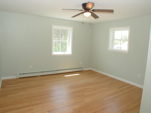 29 Deer Pond Ln, Bangor, ME 04401 - unfurnished room with a baseboard radiator, healthy amount of natural light, light wood-type flooring, and ceiling fan