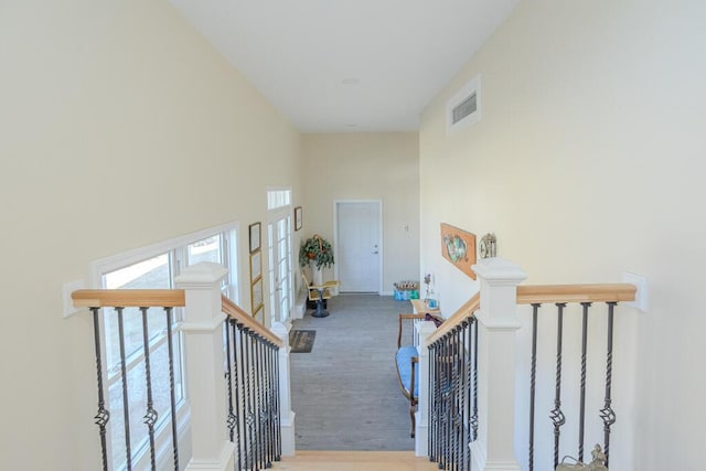 135 Lyle Hall Rd, Wilton, ME 04294 - stairway featuring a towering ceiling, french doors, and baseboards