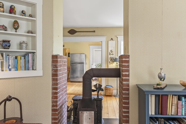 145 Pork Point Rd, Bowdoinham, ME 04008 - interior space featuring built in shelves and wood finished floors