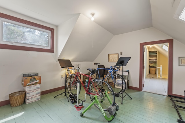 145 Pork Point Rd, Bowdoinham, ME 04008 - recreation room featuring hardwood / wood-style flooring and lofted ceiling