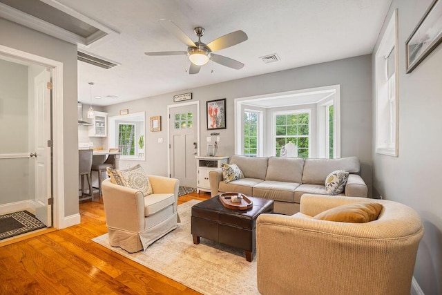 24 Dragon Back Rd, Naples, ME 04055 - living room featuring light wood-type flooring and a ceiling fan