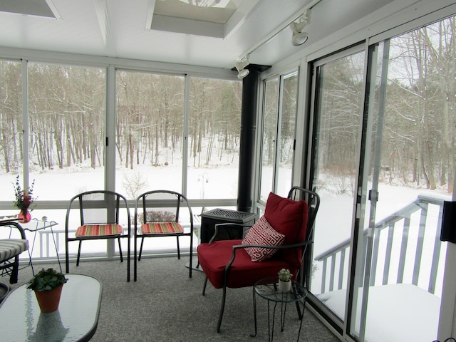 369 Grove St, Lewiston, ME 04240 - sunroom / solarium with carpet floors and track lighting