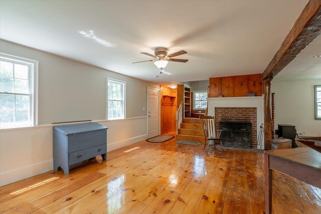 15 Feylers Corner Rd, Waldoboro, ME 04572 - living room with a ceiling fan, light wood finished floors, and plenty of natural light