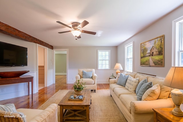 15 Feylers Corner Rd, Waldoboro, ME 04572 - living area featuring wood finished floors and a ceiling fan