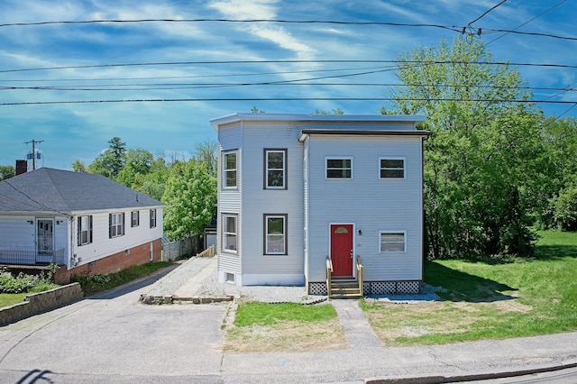 181 Webster St, Lewiston, ME 04240 - view of property featuring entry steps, driveway, and a front lawn