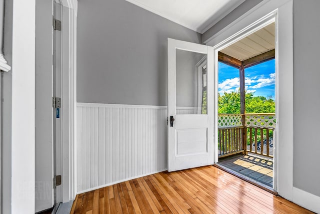 181 Webster St, Lewiston, ME 04240 - entryway with hardwood / wood-style flooring and crown molding