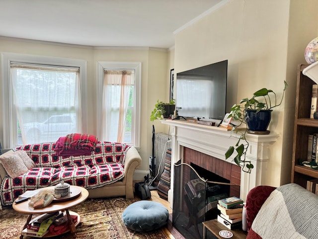 91 Washburn Ave, Portland, ME 04102 - living area with a fireplace and crown molding