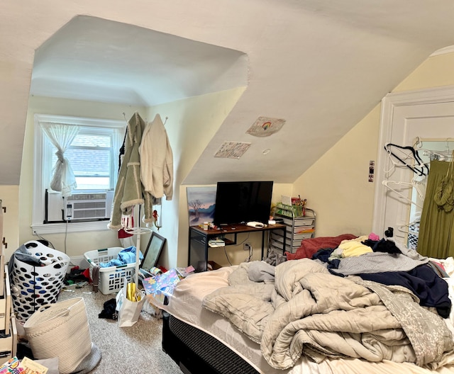 91 Washburn Ave, Portland, ME 04102 - bedroom with lofted ceiling, cooling unit, and carpet
