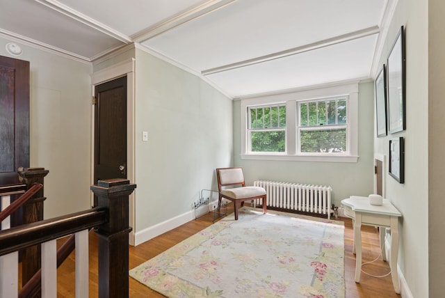 7 Carroll Ave, Auburn, ME 04210 - sitting room with radiator, wood finished floors, ornamental molding, and baseboards