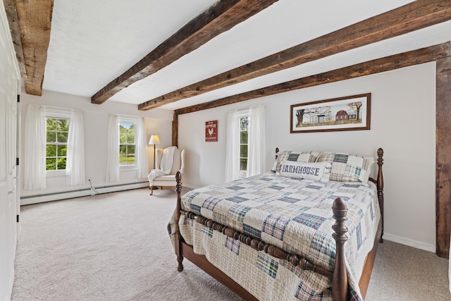 179 Alfred Rd, Kennebunk, ME 04043 - carpeted bedroom featuring a baseboard heating unit and beamed ceiling