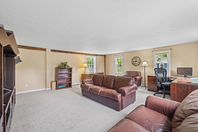 179 Alfred Rd, Kennebunk, ME 04043 - living area featuring carpet flooring, an office area, and baseboard heating