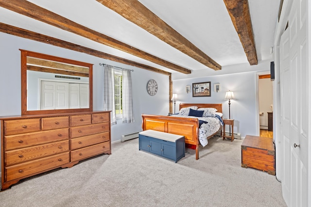 179 Alfred Rd, Kennebunk, ME 04043 - bedroom with beam ceiling, carpet flooring, and a baseboard heating unit