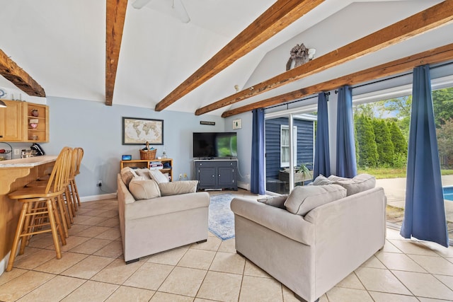 179 Alfred Rd, Kennebunk, ME 04043 - living room featuring light tile patterned floors, a baseboard heating unit, and ceiling fan