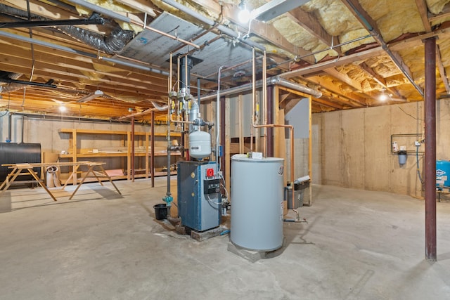 20 Huntington Ln, Berwick, ME 03901 - unfinished basement with water heater, heating fuel, and a heating unit