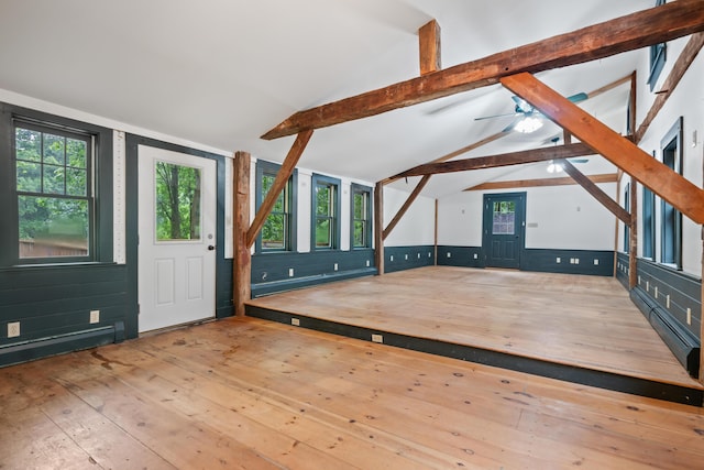 74 Main St, Cornish, ME 04020 - foyer entrance with a baseboard radiator, hardwood / wood-style floors, and ceiling fan