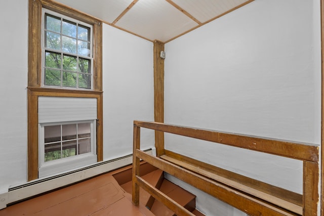 74 Main St, Cornish, ME 04020 - stairway with a baseboard heating unit