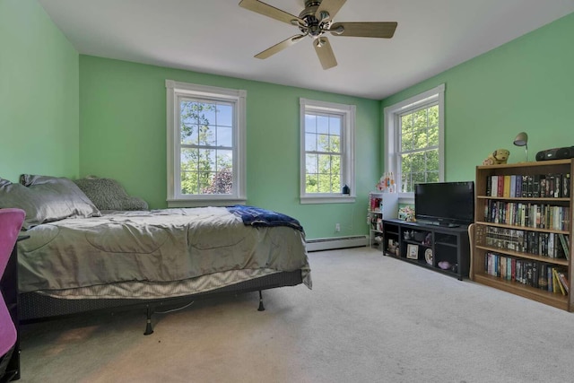 1505 Foxes Ridge Rd, Acton, ME 04001 - carpeted bedroom with a baseboard radiator and ceiling fan