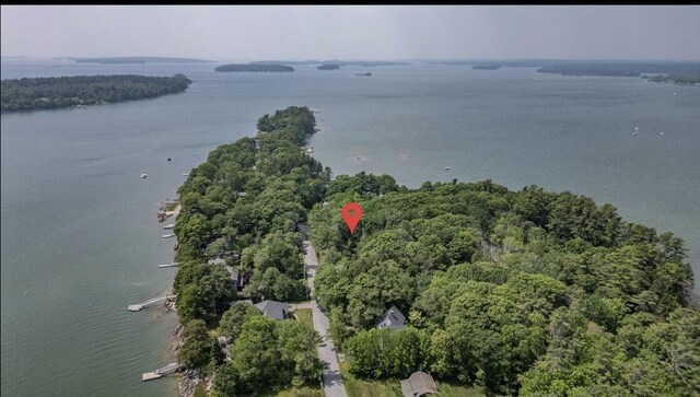 386 Lower Flying Point Rd, Freeport, ME 04032 - aerial overview of property's location with a large body of water and a heavily wooded area