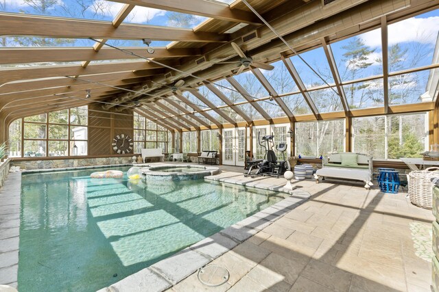 59 Meadow Ln, Ogunquit, ME 03907 - view of swimming pool featuring french doors, a patio area, and a pool with connected hot tub