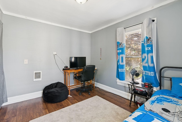 13 Bartlett St, Waterville, ME 04901 - bedroom with baseboards, wood finished floors, heating unit, and crown molding