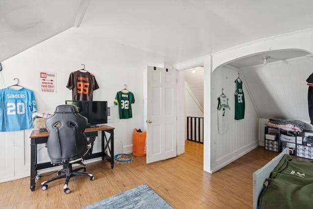13 Bartlett St, Waterville, ME 04901 - office with wood finished floors, vaulted ceiling, arched walkways, and baseboards
