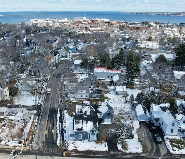 138 Limerock St Unit A, Rockland, ME 04841 - snowy aerial view with a residential view and a water view
