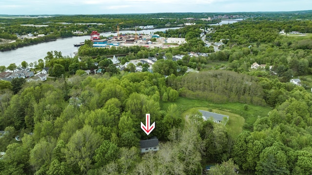 14 Carter Ln, Brewer, ME 04412 - aerial view of property and surrounding area featuring a nearby body of water and a heavily wooded area