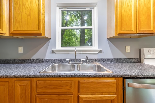 14 Carter Ln, Brewer, ME 04412 - kitchen with a sink, stainless steel dishwasher, and dark countertops