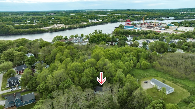14 Carter Ln, Brewer, ME 04412 - aerial view of property's location with a nearby body of water and a heavily wooded area