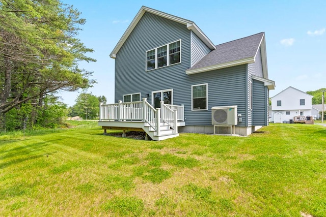 21 Arnies Alley -, Westbrook, ME 04092 - back of property with ac unit, a wooden deck, a lawn, and a shingled roof