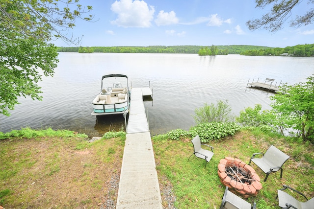 33-34 Gerber Ln, Monmouth, ME 04259 - dock area with an outdoor fire pit and a water view