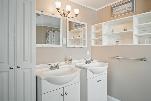 33-34 Gerber Ln, Monmouth, ME 04259 - full bath featuring two vanities and crown molding