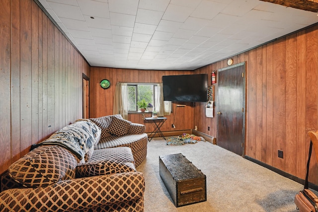 23 Main St, Athens, ME 04912 - carpeted living area featuring wooden walls and a baseboard heating unit