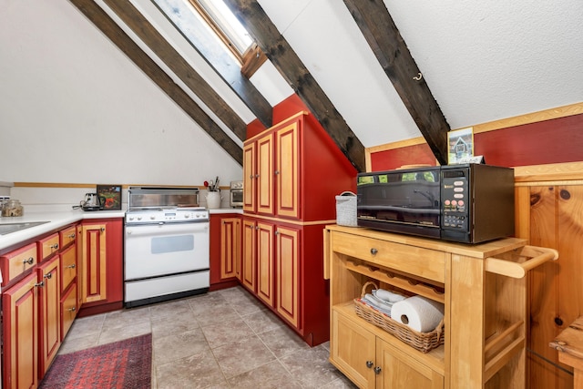 12 Michaud Ln, Bridgton, ME 04009 - kitchen featuring electric range, black microwave, light countertops, and a sink
