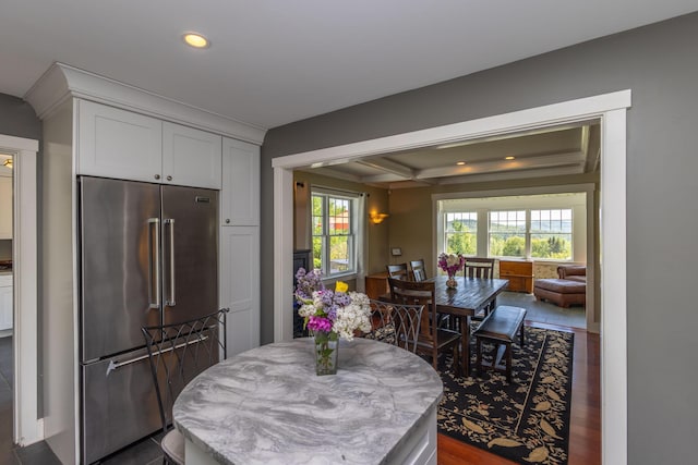 321 Beech Hill Rd, Northport, ME 04849 - dining area featuring recessed lighting and dark wood-style floors