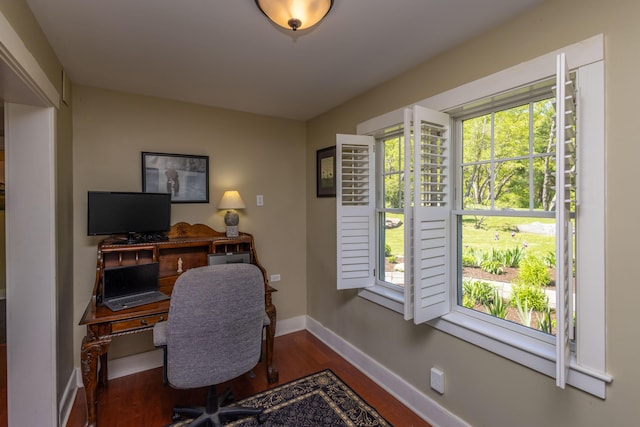 321 Beech Hill Rd, Northport, ME 04849 - office area featuring wood finished floors, plenty of natural light, and baseboards