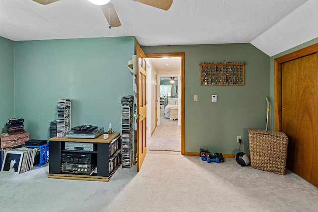 11 Lewis Rd, Sidney, ME 04330 - carpeted office space with ceiling fan, lofted ceiling, and baseboards